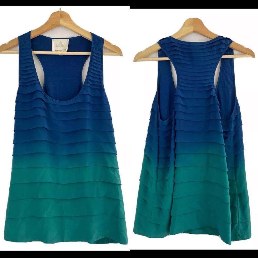 Madison Marcus- Ombre Razorback Tiered Silk Tank Sleeveless Top, Size XS